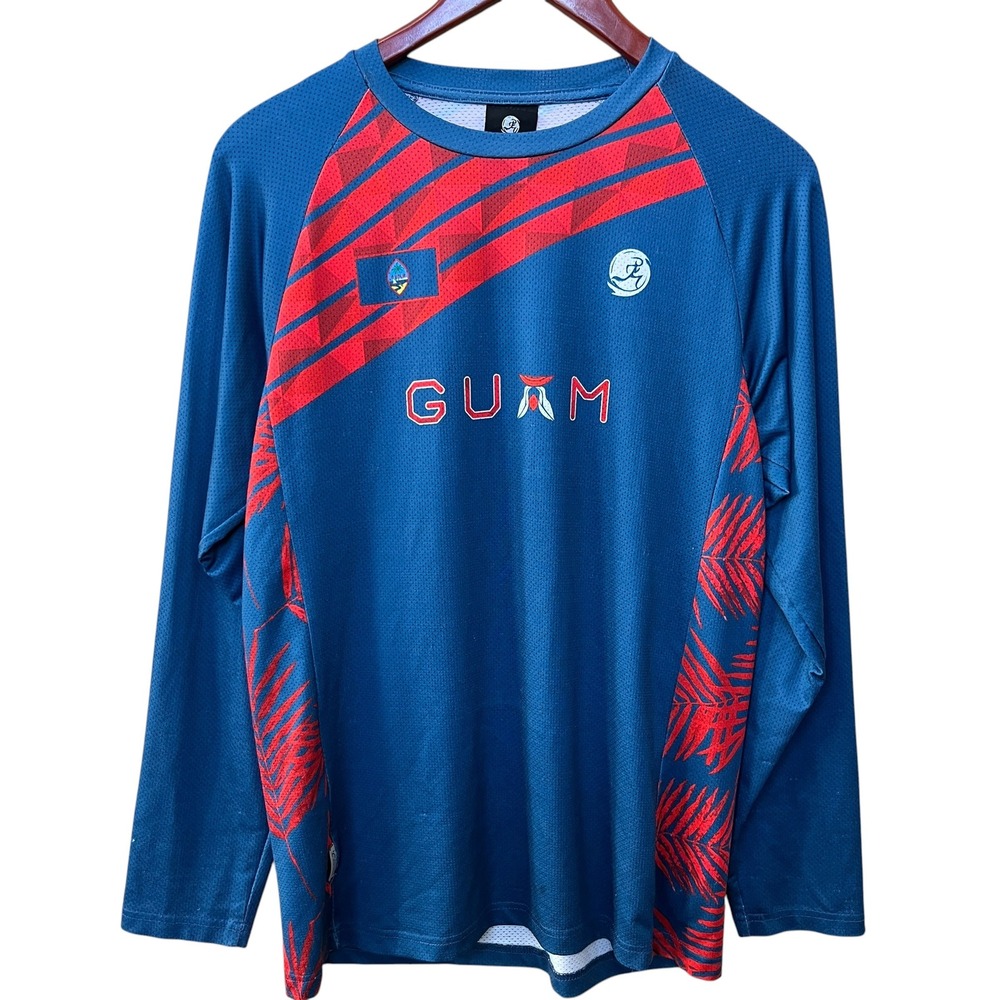 We Run Guam Mens Small Blue Red Long Sleeve Performance Jersey Guam Flag Shirt